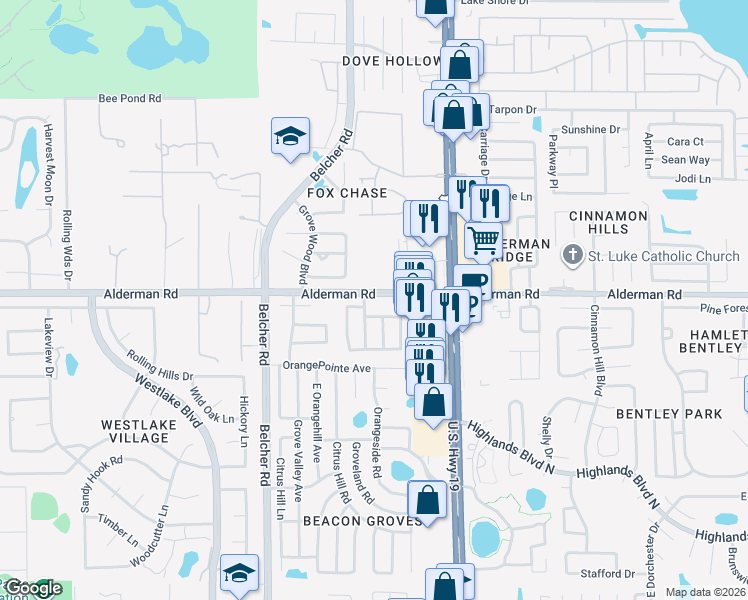 map of restaurants, bars, coffee shops, grocery stores, and more near 2747 Summit Street in Palm Harbor