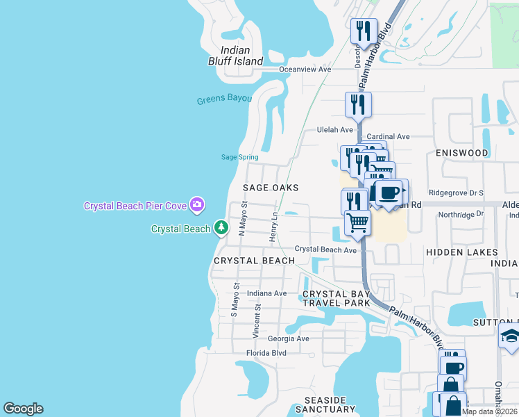 map of restaurants, bars, coffee shops, grocery stores, and more near 511 Ohio Avenue in Palm Harbor