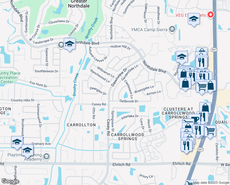 map of restaurants, bars, coffee shops, grocery stores, and more near 15609 Gardenside Lane in Tampa