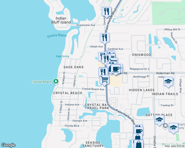map of restaurants, bars, coffee shops, grocery stores, and more near 200 Avery Avenue in Palm Harbor