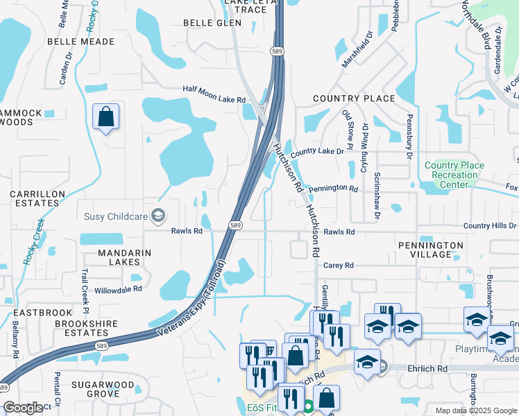 map of restaurants, bars, coffee shops, grocery stores, and more near 5431 Turtle Crossing Loop in Tampa