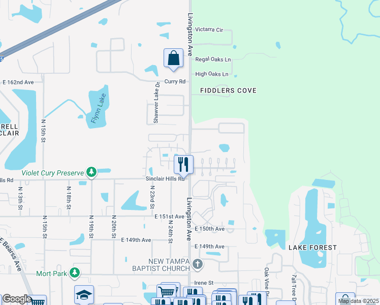 map of restaurants, bars, coffee shops, grocery stores, and more near 15420 Livingston Avenue in Lutz