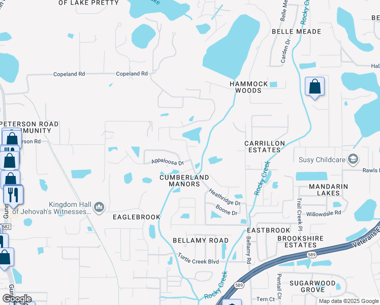map of restaurants, bars, coffee shops, grocery stores, and more near 15313 Heathridge Drive in Tampa