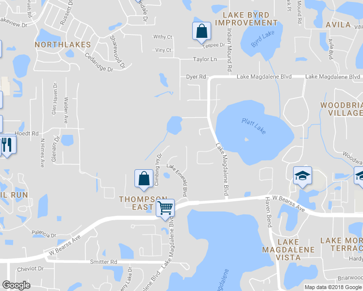 map of restaurants, bars, coffee shops, grocery stores, and more near 2103 Chestnut Forest Drive in Tampa