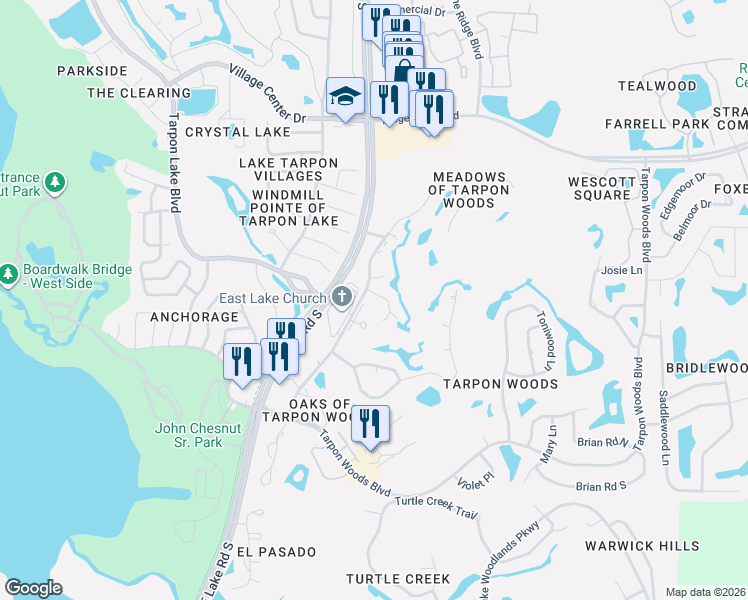 map of restaurants, bars, coffee shops, grocery stores, and more near 810 Palmer Court in Palm Harbor