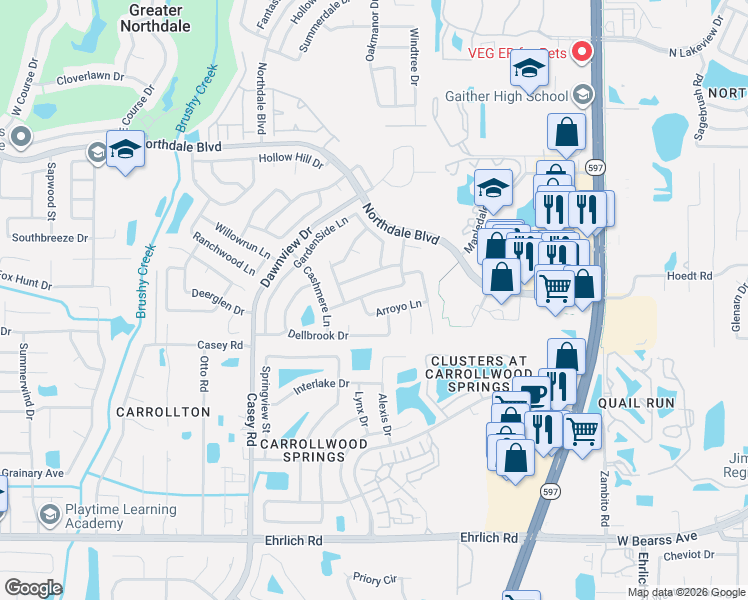 map of restaurants, bars, coffee shops, grocery stores, and more near 4020 Braesgate Lane in Tampa
