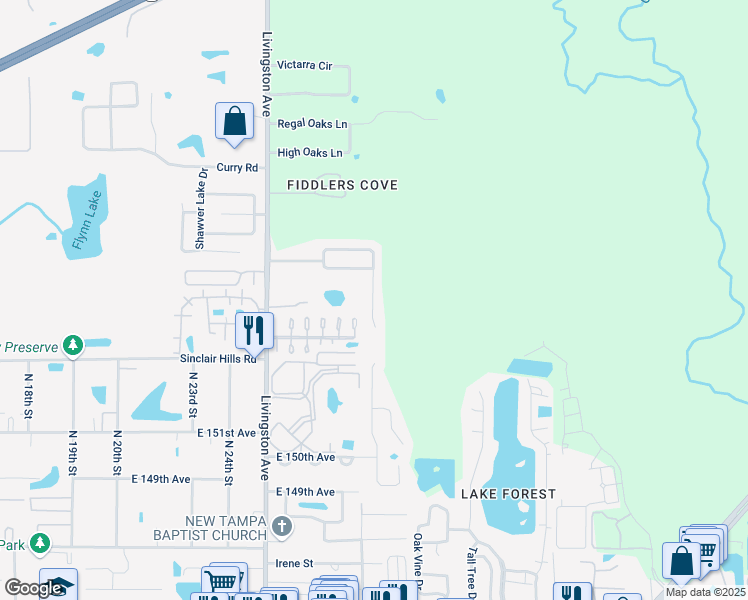 map of restaurants, bars, coffee shops, grocery stores, and more near 16103 Stags Leap Drive in Lutz