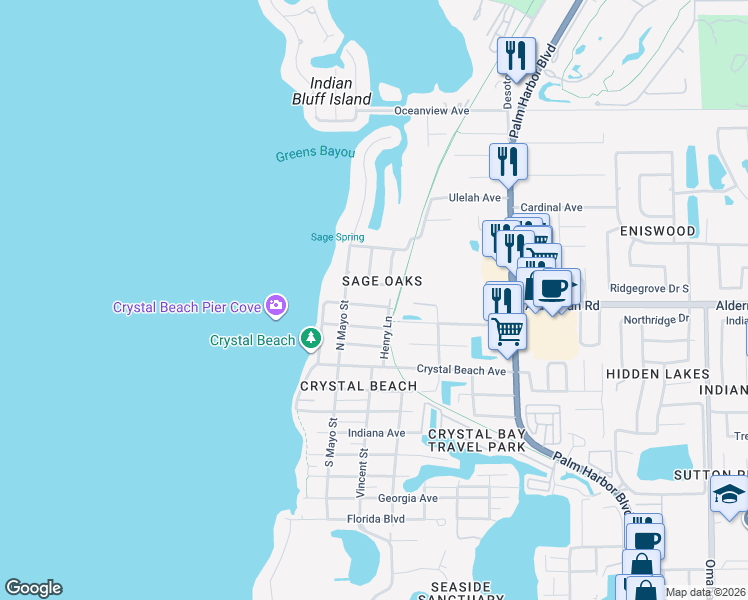 map of restaurants, bars, coffee shops, grocery stores, and more near 511 Ohio Avenue in Palm Harbor