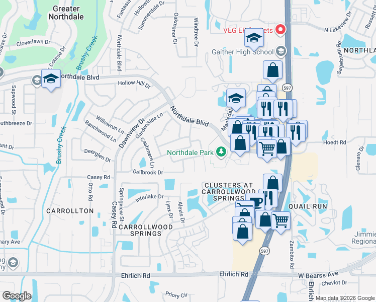 map of restaurants, bars, coffee shops, grocery stores, and more near 4007 Arroyo Lane in Tampa