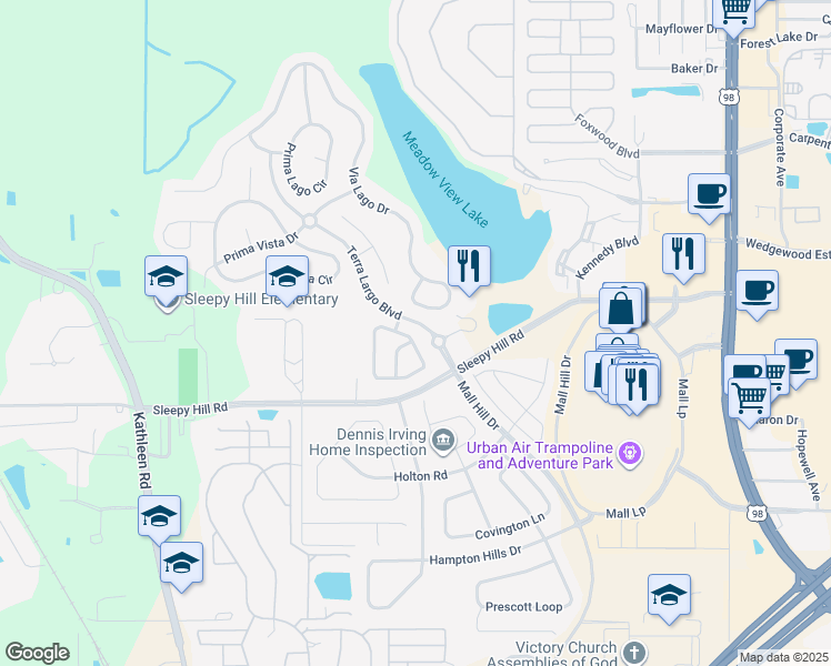 map of restaurants, bars, coffee shops, grocery stores, and more near 4016 Solamor Street in Lakeland
