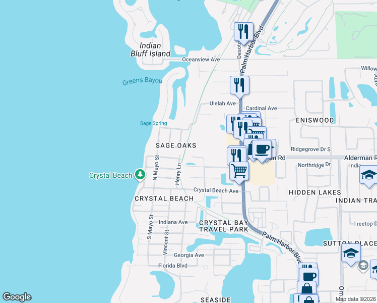 map of restaurants, bars, coffee shops, grocery stores, and more near 420 Hanby Street in Palm Harbor