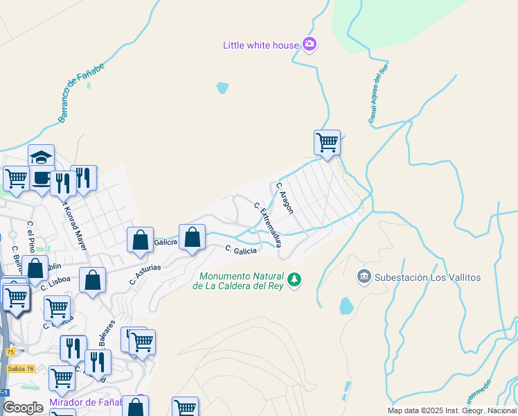 map of restaurants, bars, coffee shops, grocery stores, and more near 39 Calle Extremadura in Costa Adeje
