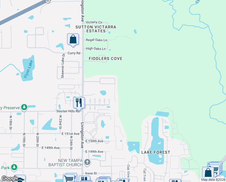 map of restaurants, bars, coffee shops, grocery stores, and more near 16103 Stags Leap Drive in Lutz
