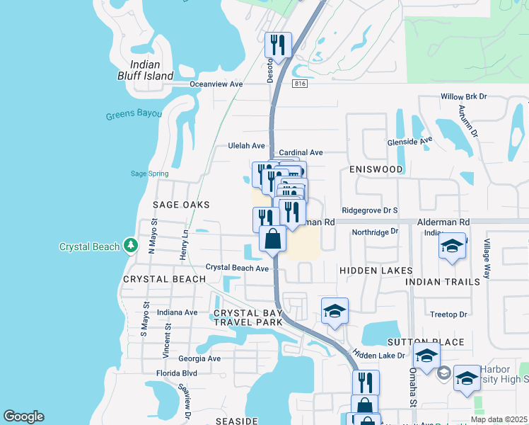 map of restaurants, bars, coffee shops, grocery stores, and more near 2843 U.S. 19 Alternate in Palm Harbor
