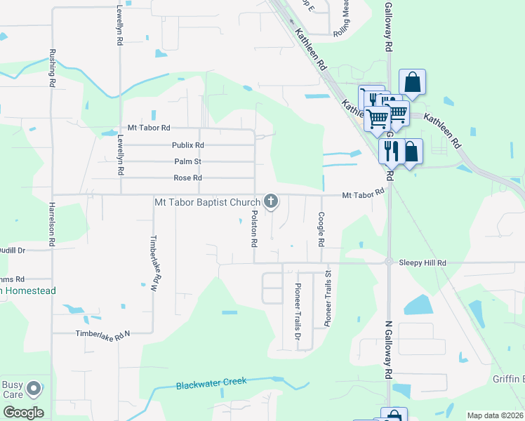 map of restaurants, bars, coffee shops, grocery stores, and more near 3288 Mount Tabor Road in Lakeland