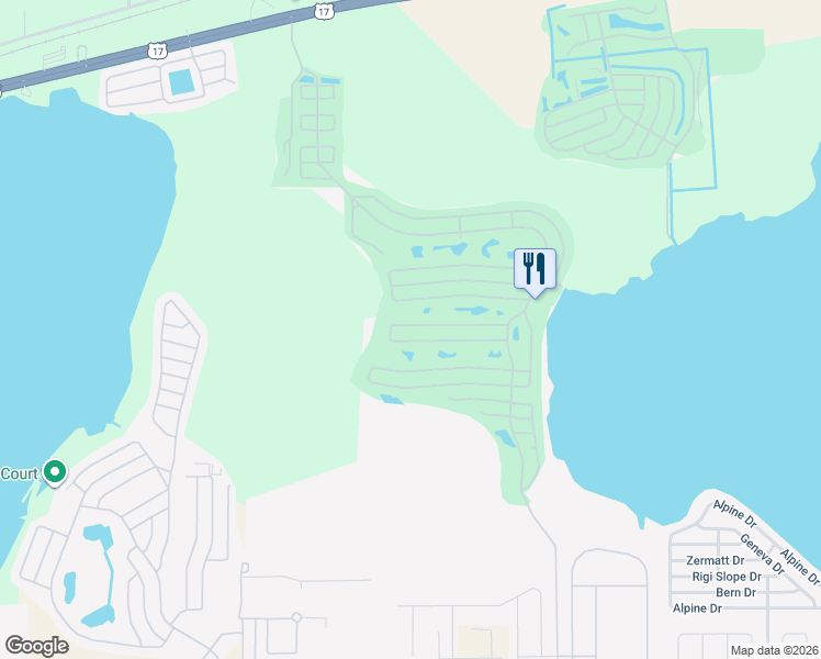 map of restaurants, bars, coffee shops, grocery stores, and more near 21 Putter Circle in Winter Haven