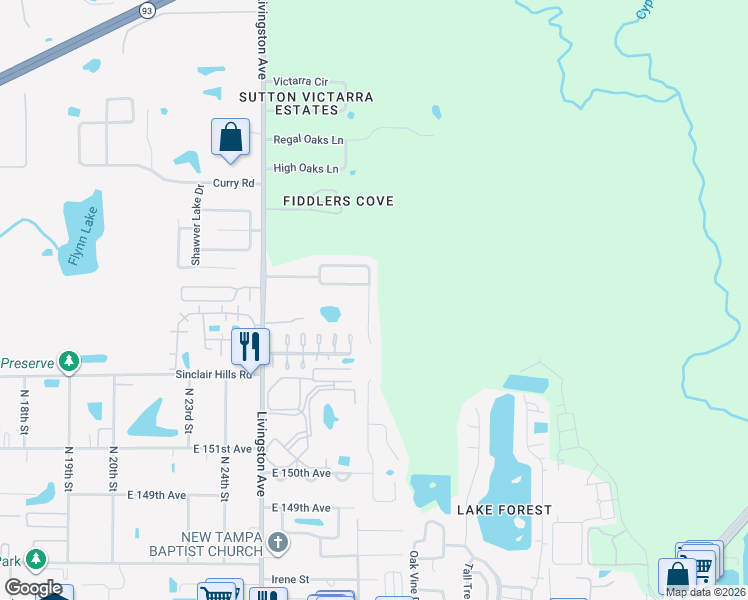 map of restaurants, bars, coffee shops, grocery stores, and more near 16008 Stags Leap Drive in Lutz