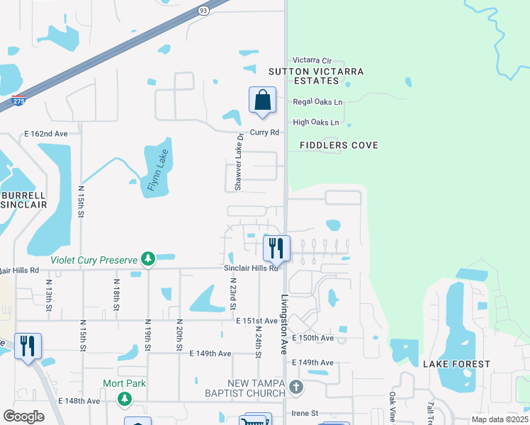 map of restaurants, bars, coffee shops, grocery stores, and more near 15860 Martha Circle in Lutz