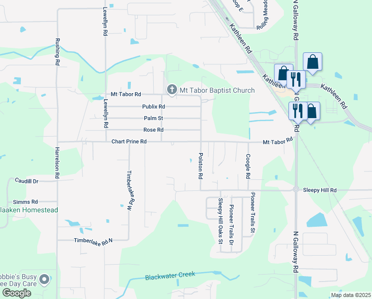 map of restaurants, bars, coffee shops, grocery stores, and more near 3426 Chart Prine Road in Lakeland
