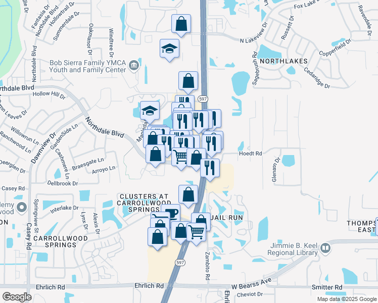 map of restaurants, bars, coffee shops, grocery stores, and more near 15590-15686 North Dale Mabry Highway in Tampa