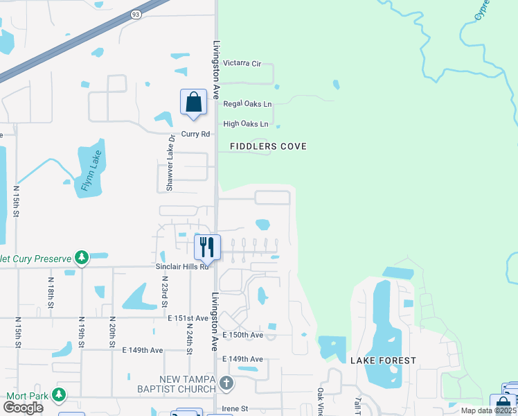 map of restaurants, bars, coffee shops, grocery stores, and more near 15821 Stags Leap Drive in Lutz