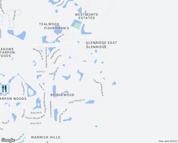 map of restaurants, bars, coffee shops, grocery stores, and more near 2928 Waters Edge Road in Palm Harbor