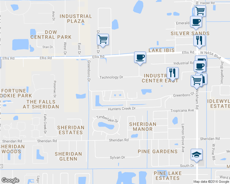 map of restaurants, bars, coffee shops, grocery stores, and more near 7821 Maplewood Drive in Melbourne