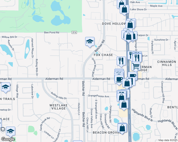 map of restaurants, bars, coffee shops, grocery stores, and more near 28e Corbin Place in Palm Harbor