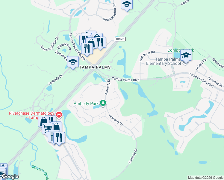 map of restaurants, bars, coffee shops, grocery stores, and more near 5410 Burchette Road in Tampa