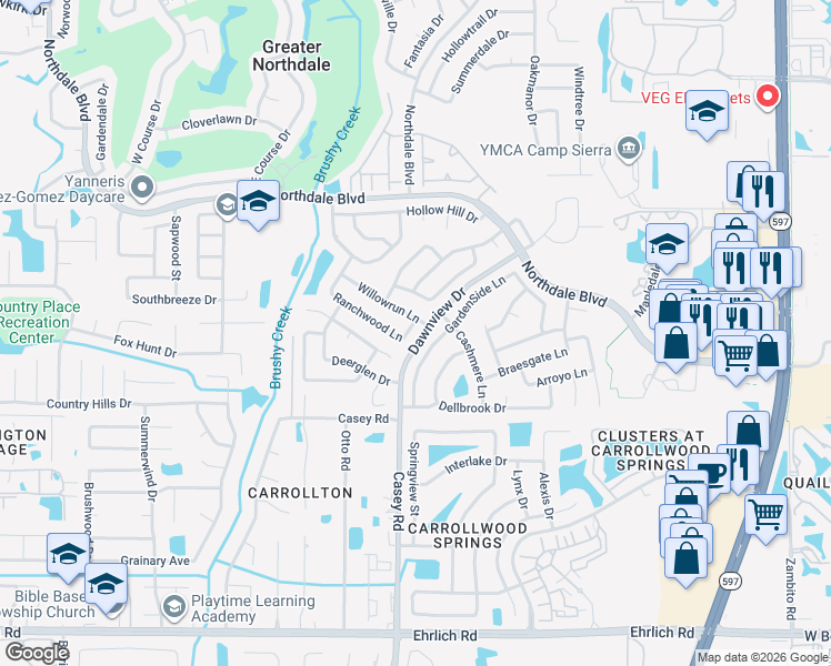 map of restaurants, bars, coffee shops, grocery stores, and more near 4404 Ranchwood Lane in Tampa