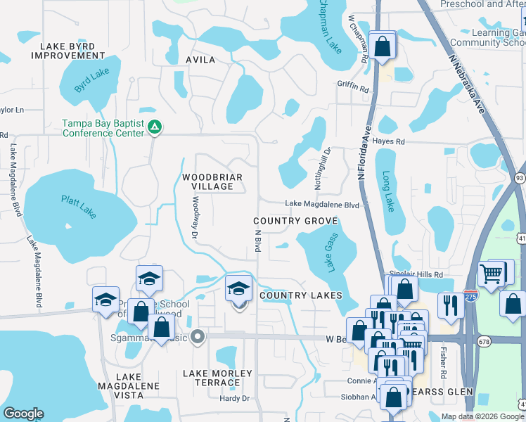 map of restaurants, bars, coffee shops, grocery stores, and more near 809 Eveningside Court in Tampa