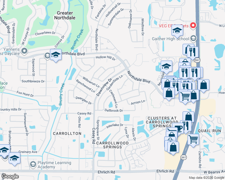 map of restaurants, bars, coffee shops, grocery stores, and more near 15706 Cashmere Lane in Tampa