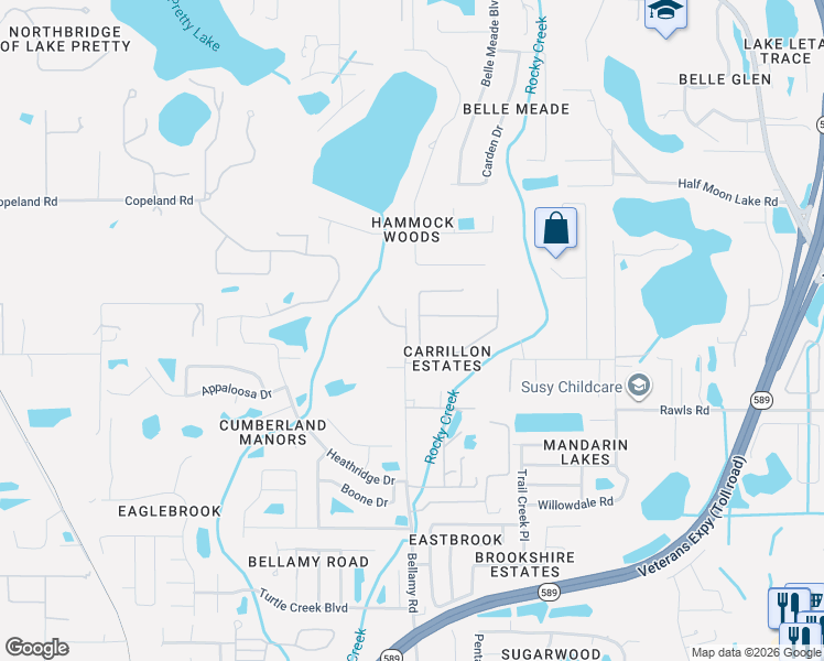 map of restaurants, bars, coffee shops, grocery stores, and more near 15418 Carrillon Estates Boulevard in Tampa