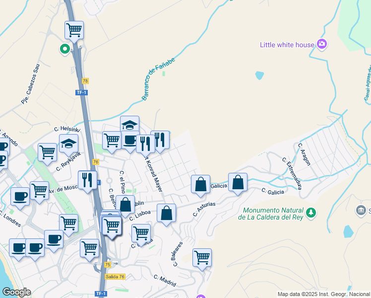 map of restaurants, bars, coffee shops, grocery stores, and more near 1 Calle el Acebuche in Costa Adeje