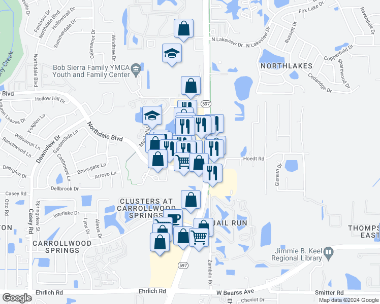 map of restaurants, bars, coffee shops, grocery stores, and more near 15686 North Dale Mabry Highway in Tampa