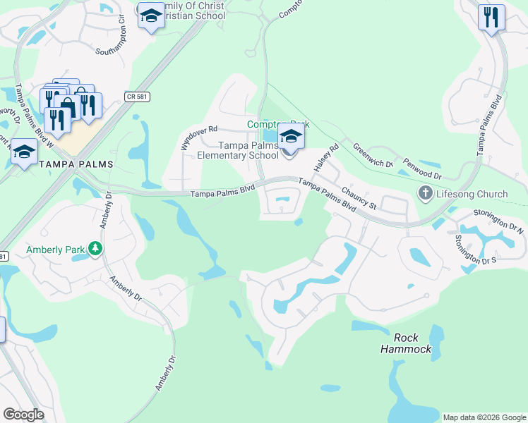 map of restaurants, bars, coffee shops, grocery stores, and more near 6001 Fairway Palms Court in Tampa