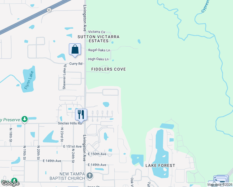 map of restaurants, bars, coffee shops, grocery stores, and more near 15801 Stags Leap Drive in Lutz