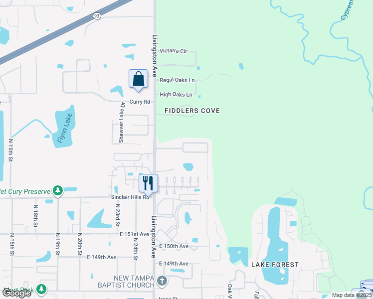 map of restaurants, bars, coffee shops, grocery stores, and more near 15821 Stags Leap Drive in Lutz