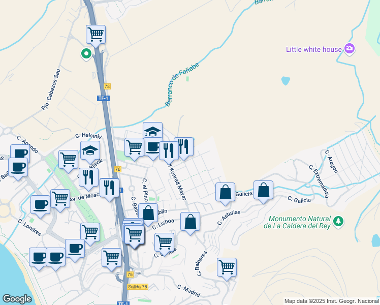 map of restaurants, bars, coffee shops, grocery stores, and more near 7 Calle el Sauce in Costa Adeje