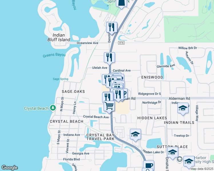 map of restaurants, bars, coffee shops, grocery stores, and more near 2843 U.S. 19 Alternate in Palm Harbor