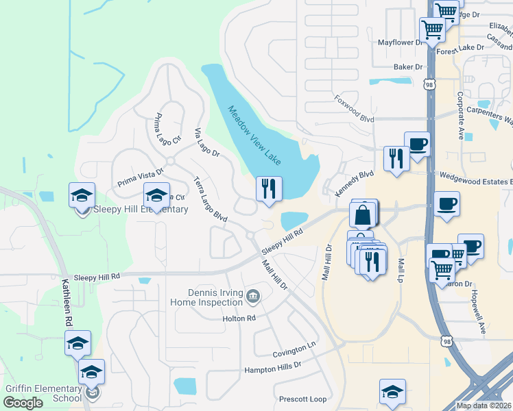 map of restaurants, bars, coffee shops, grocery stores, and more near 1686 Via Lago Drive in Lakeland