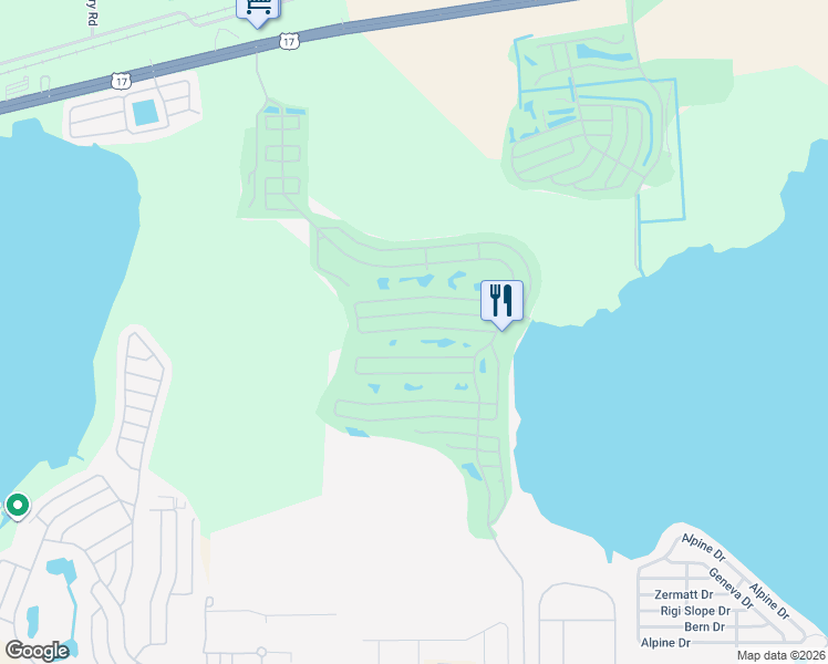 map of restaurants, bars, coffee shops, grocery stores, and more near 283 Putter Circle in Winter Haven