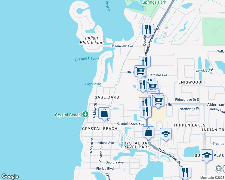 map of restaurants, bars, coffee shops, grocery stores, and more near 192 Sage Circle in Palm Harbor