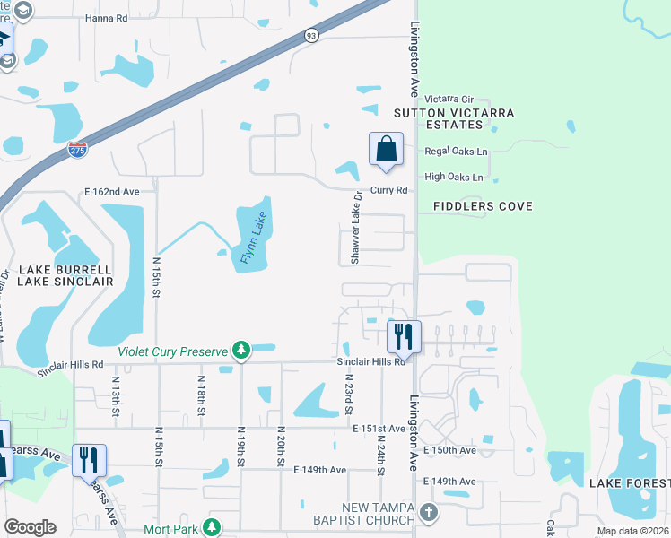 map of restaurants, bars, coffee shops, grocery stores, and more near 2323 Towery Trail in Lutz