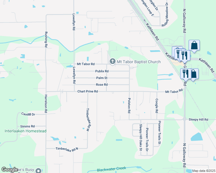 map of restaurants, bars, coffee shops, grocery stores, and more near 4215 Sunny Side Drive in Lakeland
