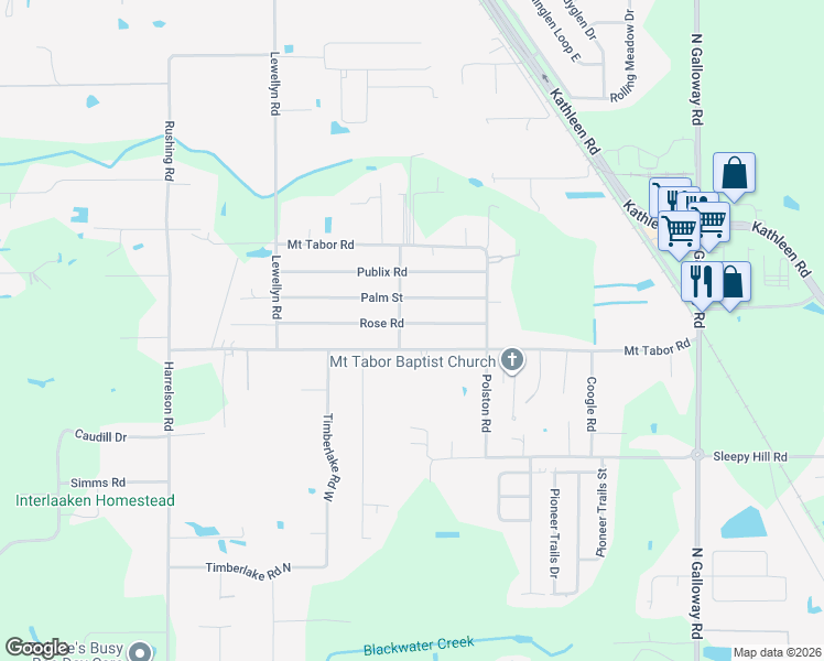 map of restaurants, bars, coffee shops, grocery stores, and more near 3603 Rose Street in Lakeland