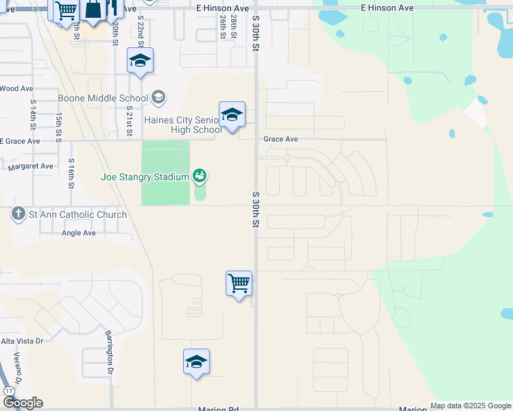 map of restaurants, bars, coffee shops, grocery stores, and more near 3101 East Robinson Drive in Haines City