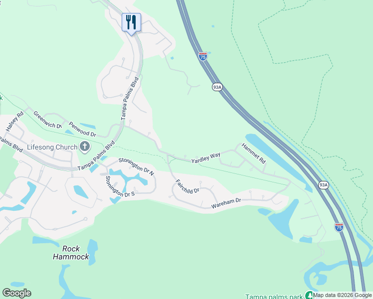 map of restaurants, bars, coffee shops, grocery stores, and more near 16105 Stowe Court in Tampa