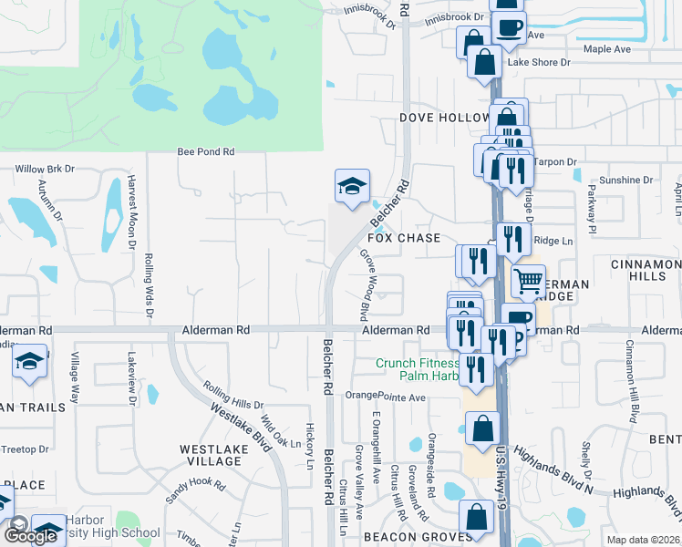 map of restaurants, bars, coffee shops, grocery stores, and more near 3030 Cr 70 in Dunedin
