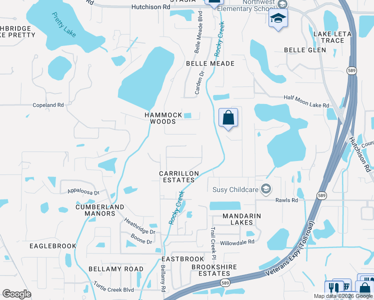 map of restaurants, bars, coffee shops, grocery stores, and more near 15516 Carrillon Estates Boulevard in Tampa